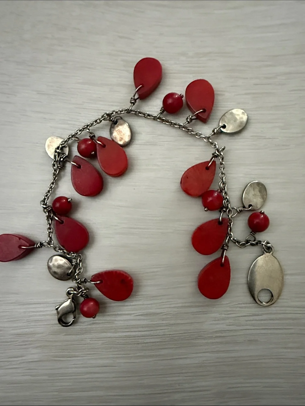 Brooks Brothers Red Teardrop Charm 925 Bracelet